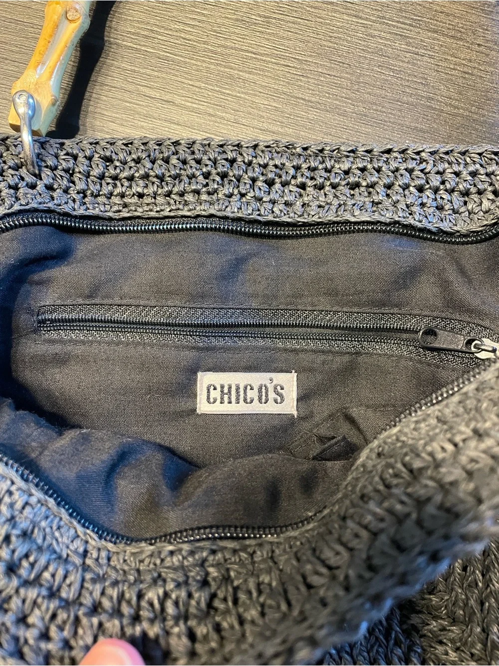 Chico's Black Woven Hobo with Bamboo Handles